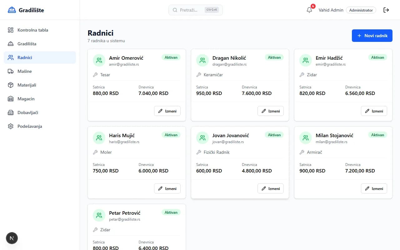 Screenshot: Registar radnika